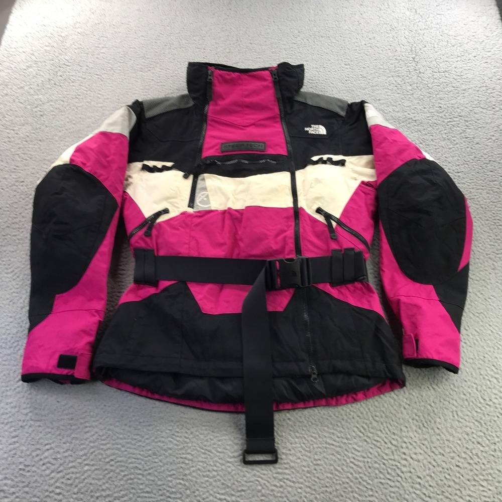 North Face Steep Tech Jacket Women Large Black Pink 550 Down Ski Belted Gorpcore